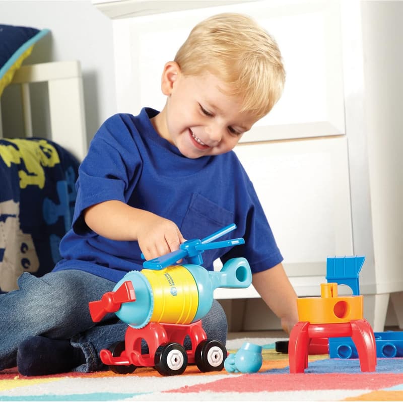 Multicolor Building Toy Set for Toddlers - Rocket, Train, Helicopter