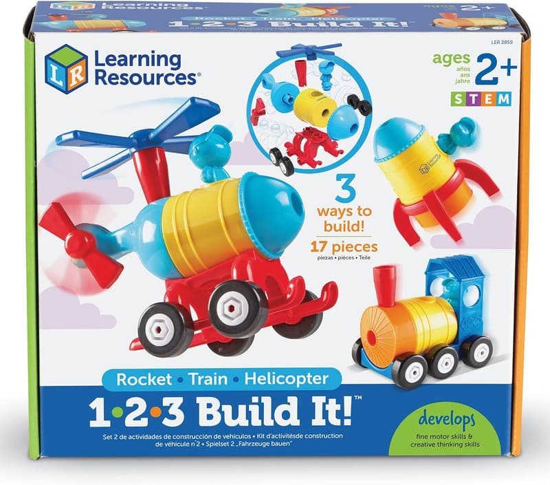Multicolor Building Toy Set for Toddlers - Rocket, Train, Helicopter