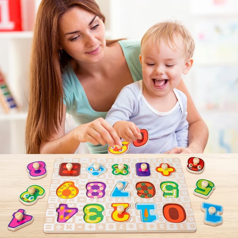 Educational Wooden Puzzles Set for Toddlers 1-4 with Rack