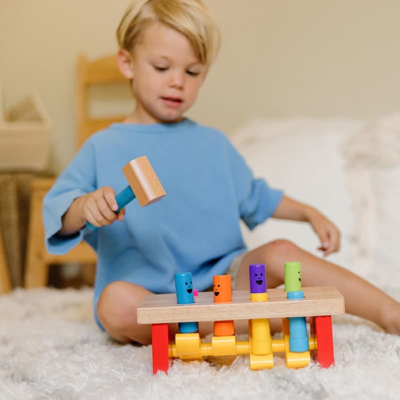 Wooden Preschool Pounding Bench Learning Toy with Mallet