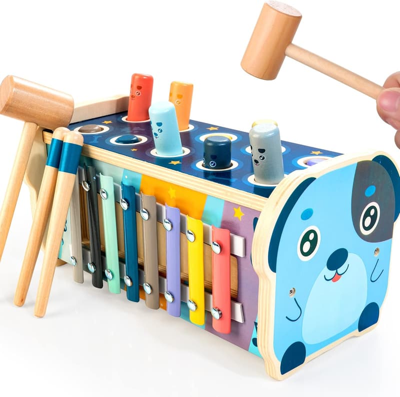 Montessori Hammering Toy with Pounding Bench for Toddlers