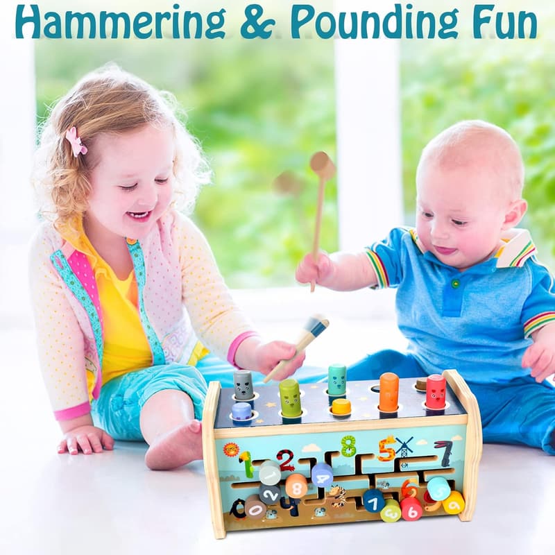 Montessori Hammering Toy with Pounding Bench for Toddlers