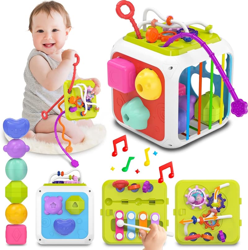 Sensory Activity Cube for 1 Year Olds, Montessori Learning Toy