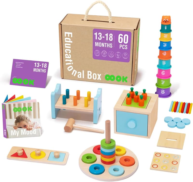 Montessori Educational Toys Set for 1-Year-Olds – 8-in-1 Wooden Activities
