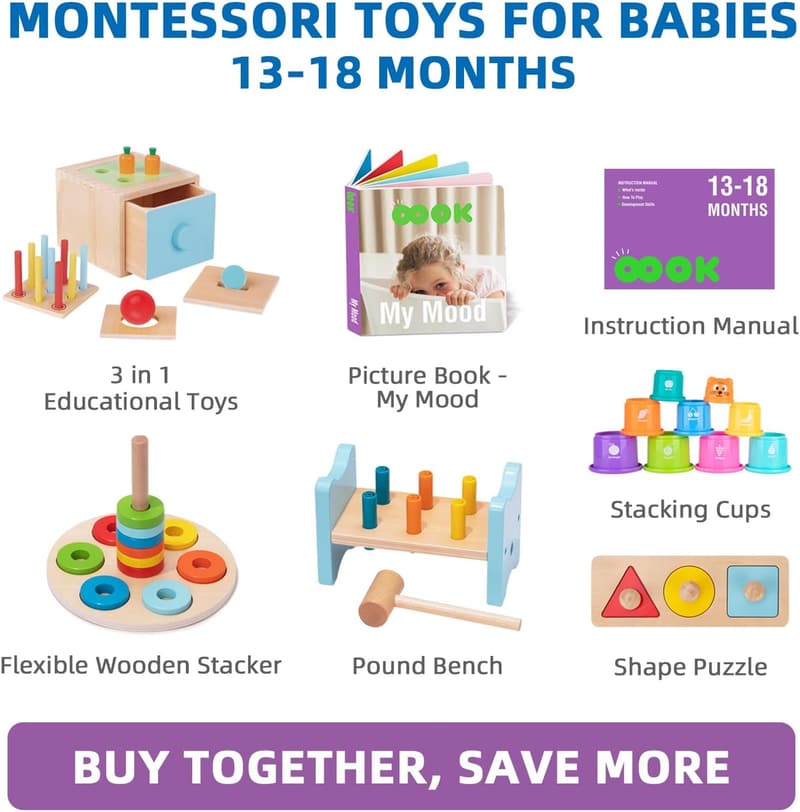 Montessori Educational Toys Set for 1-Year-Olds – 8-in-1 Wooden Activities