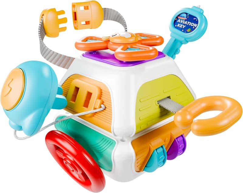 Montessori Sensory Busy Board Cube for Toddlers 1-3