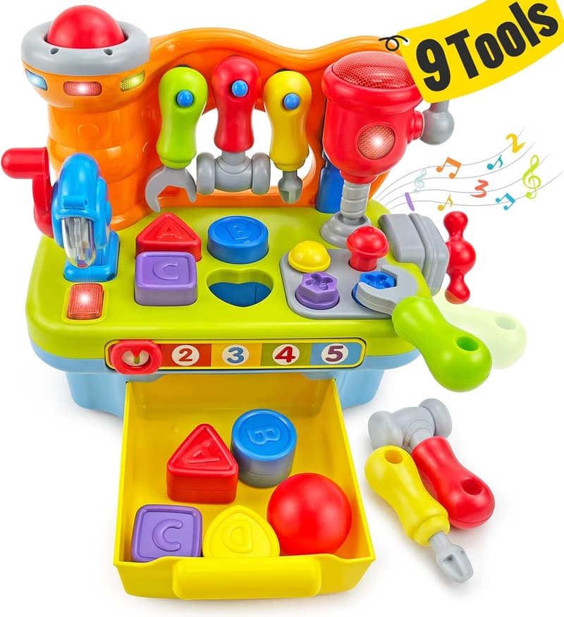 1st Birthday Music Workbench Toy for Boys, Educational 9-in-1