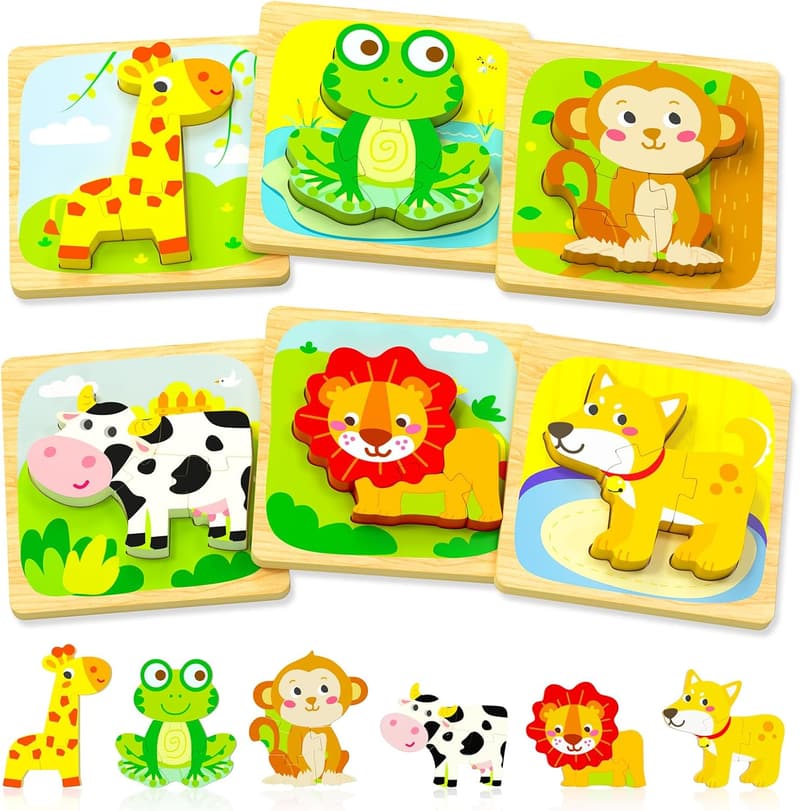 Montessori Animal Puzzles for Toddlers, 6-Piece Educational Set