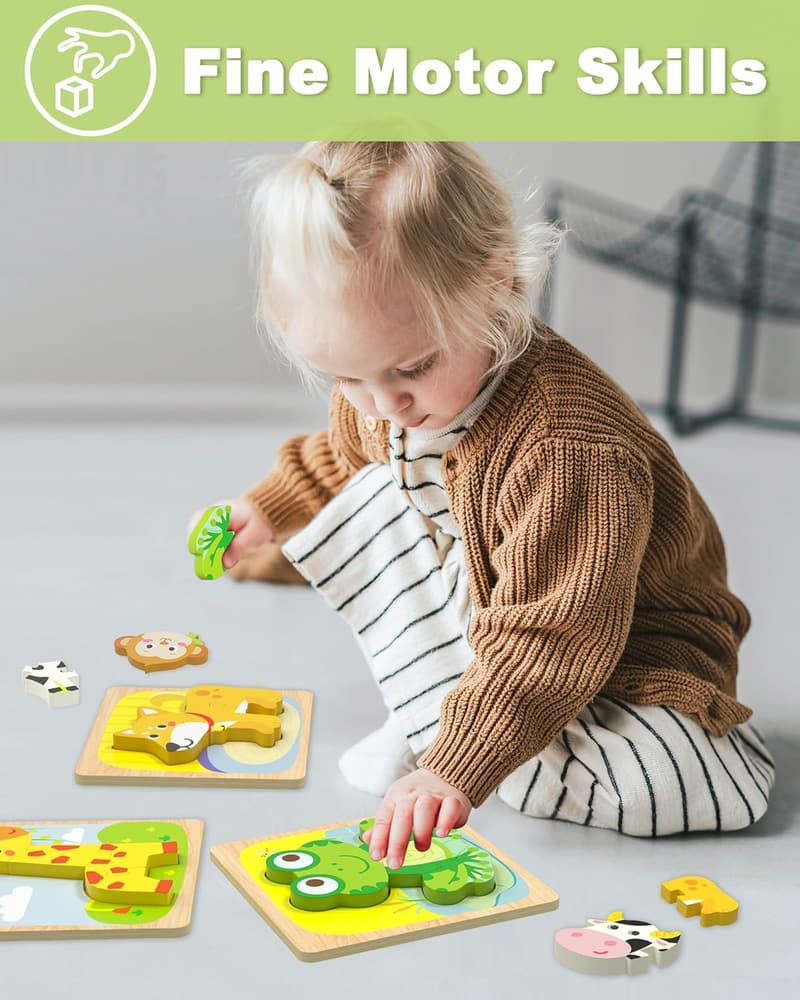 Montessori Animal Puzzles for Toddlers, 6-Piece Educational Set