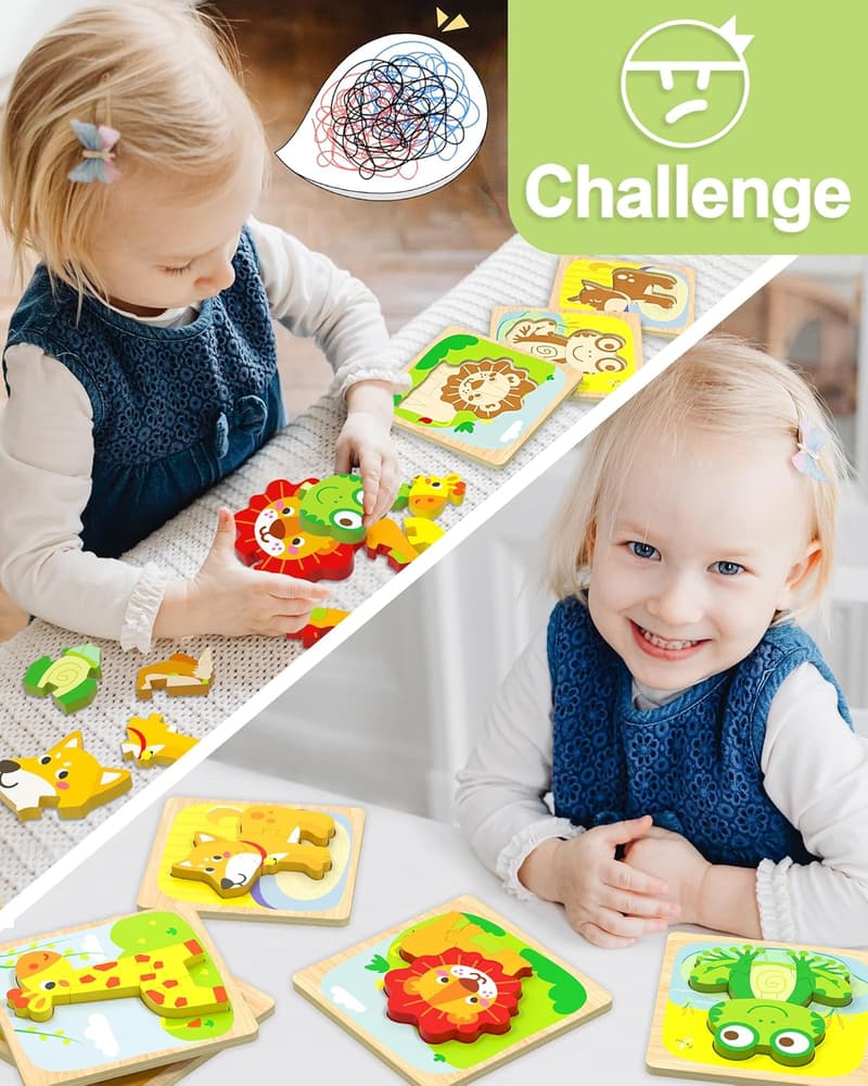 Montessori Animal Puzzles for Toddlers, 6-Piece Educational Set
