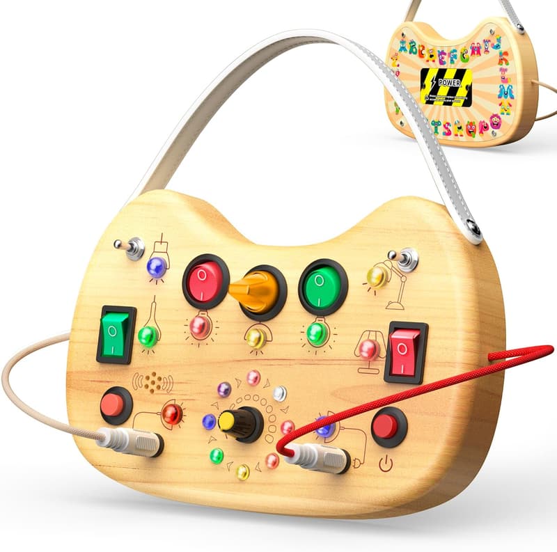 Montessori Wooden Busy Board with LED Light for Toddlers