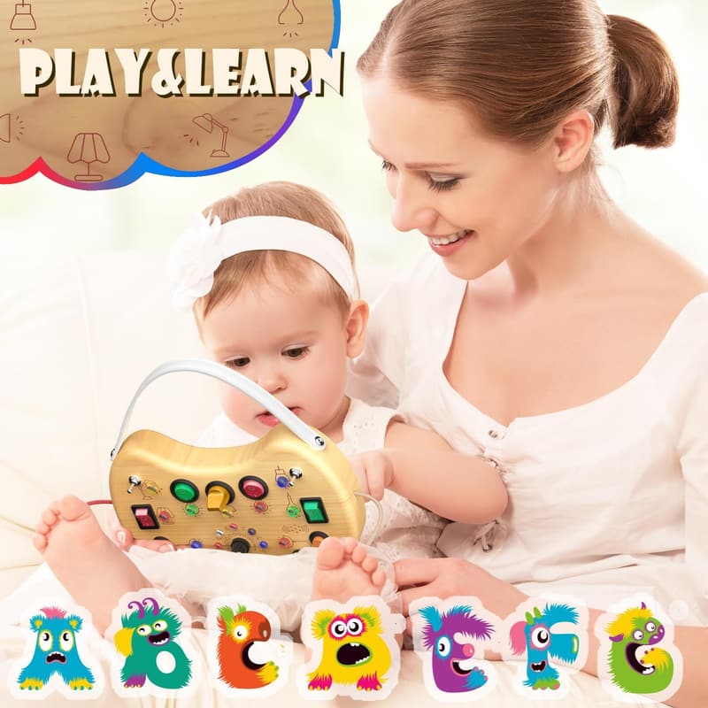Montessori Wooden Busy Board with LED Light for Toddlers