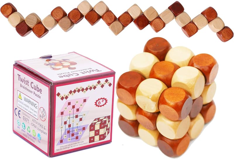 Wooden Twist Cube IQ Puzzle - Engaging Brain Teaser for All Ages