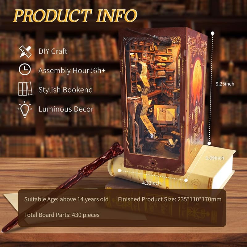DIY Book Nook Kit with Remote Wand - Magic Library Decor