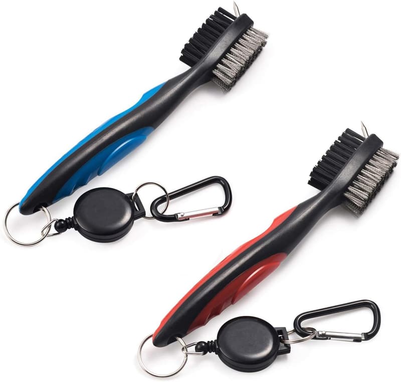 Golf Club Brush Cleaner Set with Retractable Zip-line and Carabiner