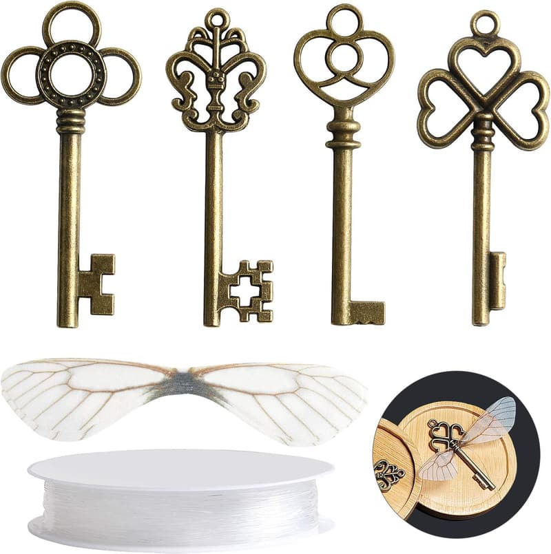 Vintage Skeleton Keys with Dragonfly Wings for Party Decorations