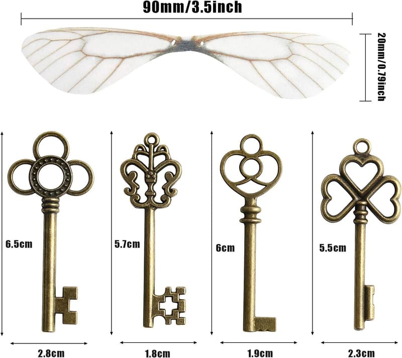 Vintage Skeleton Keys with Dragonfly Wings for Party Decorations