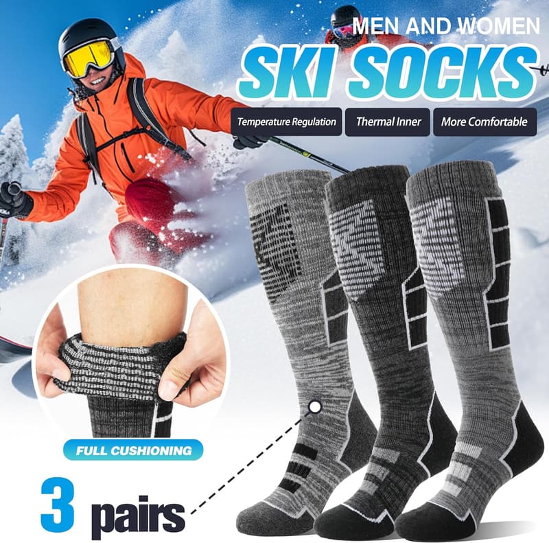 Unisex Merino Wool Knee High Ski Socks - 3 Pairs