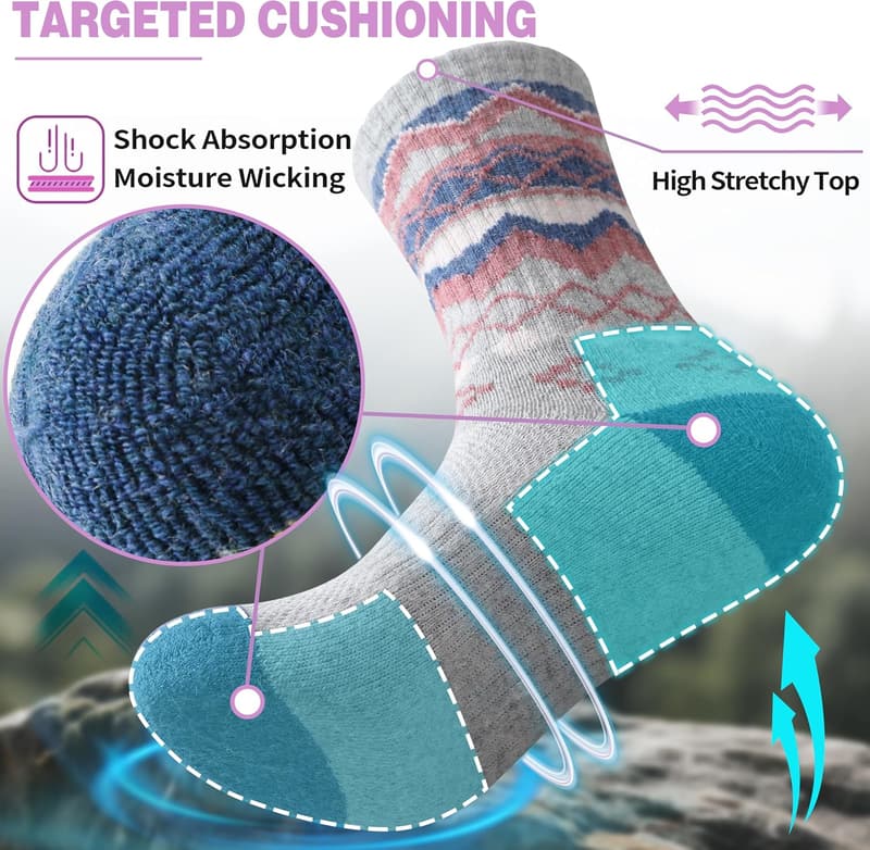 Warm Merino Wool Hiking Socks for Women - 5 Pairs