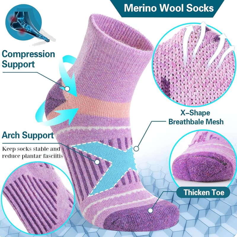 Merino Wool Compression Ankle Socks for Hiking & Running