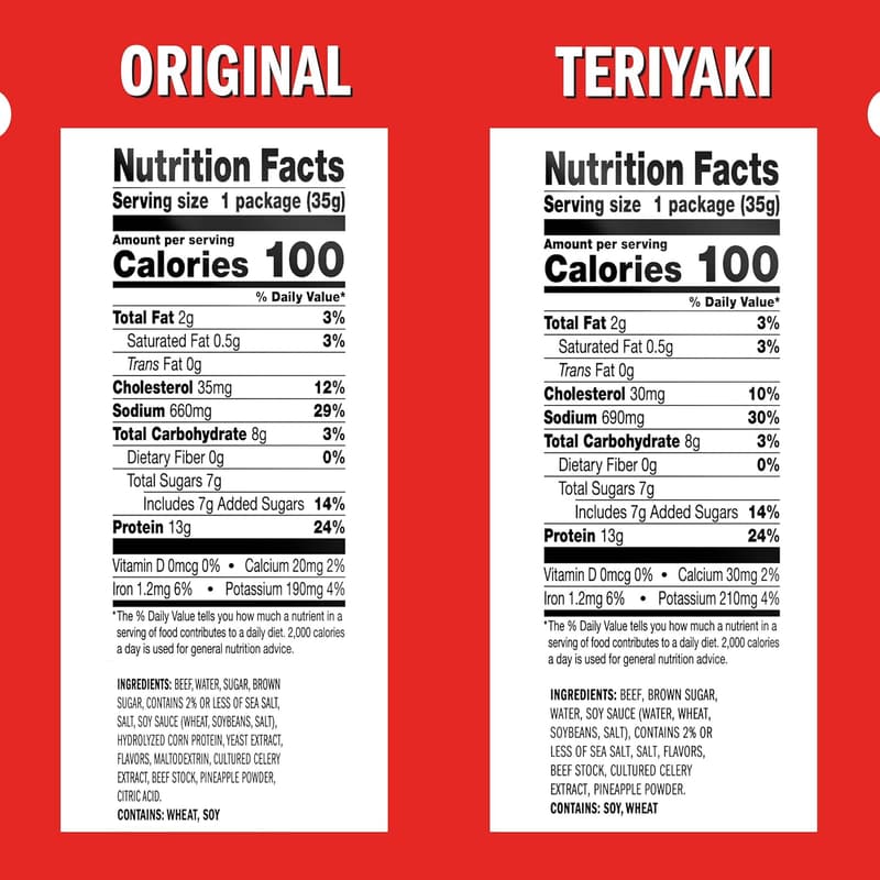 Beef Jerky Variety Pack - Original & Teriyaki, 9 Individual Bags