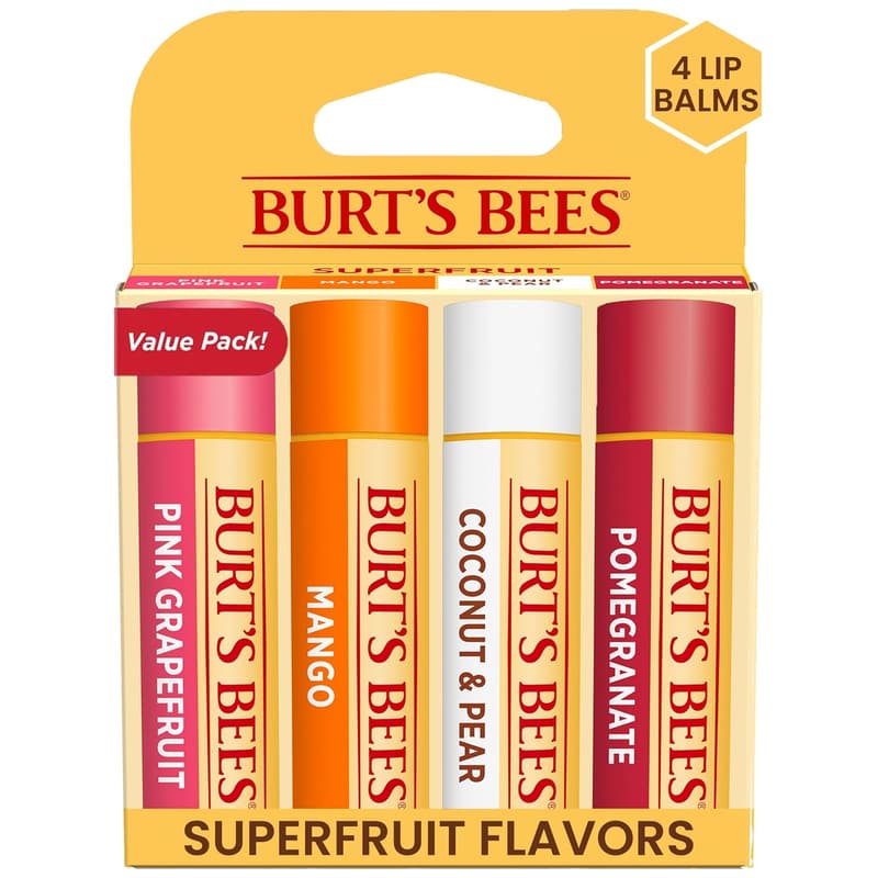 Burt's Bees Natural Lip Balm Pack - 4 Tint-Free Moisturizers