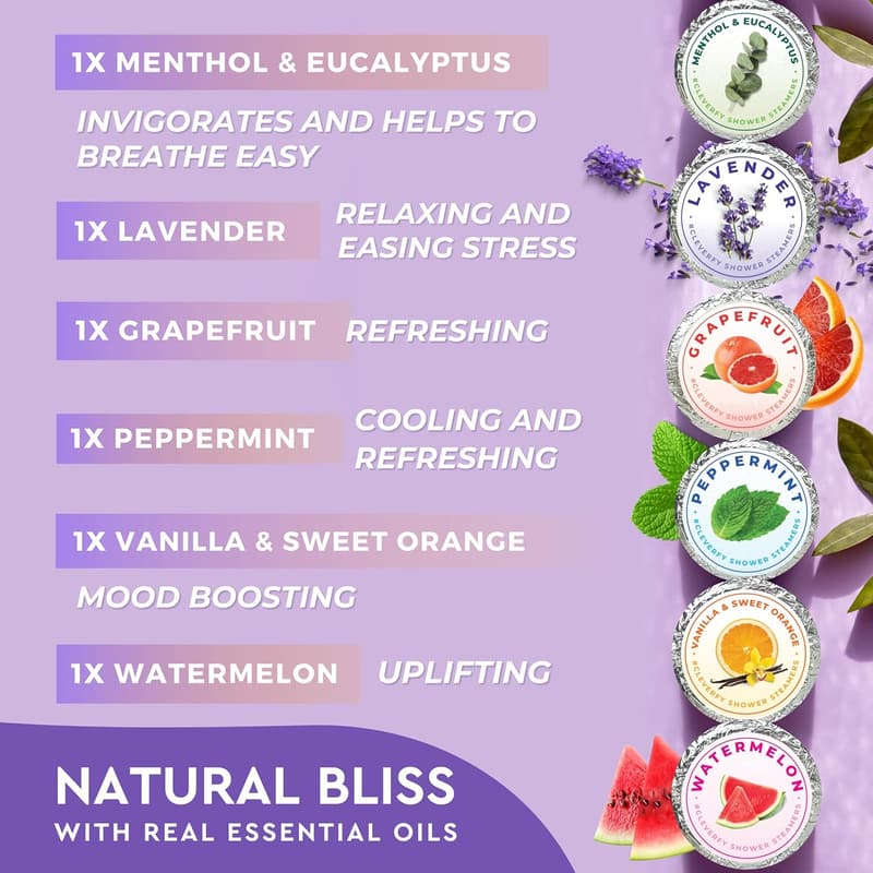 Aromatherapy Shower Steamers for Stress Relief - 6 Tablets