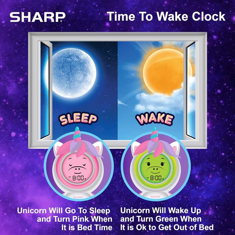 Unicorn Sleep Trainer Alarm Clock for Kids – Pink & White