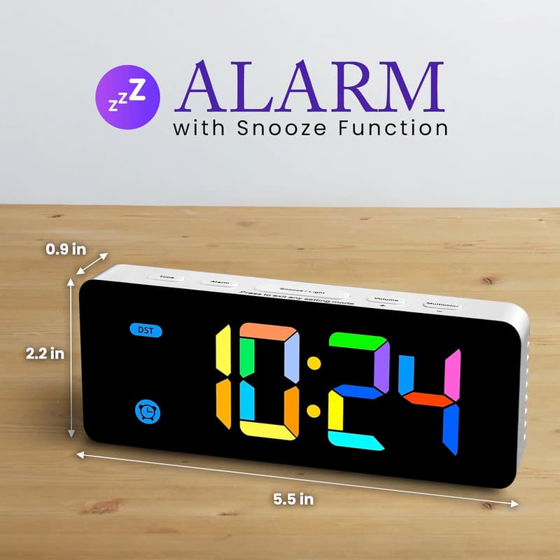 Kids' Digital Alarm Clock with 7 Colors & Dimmable Backlight