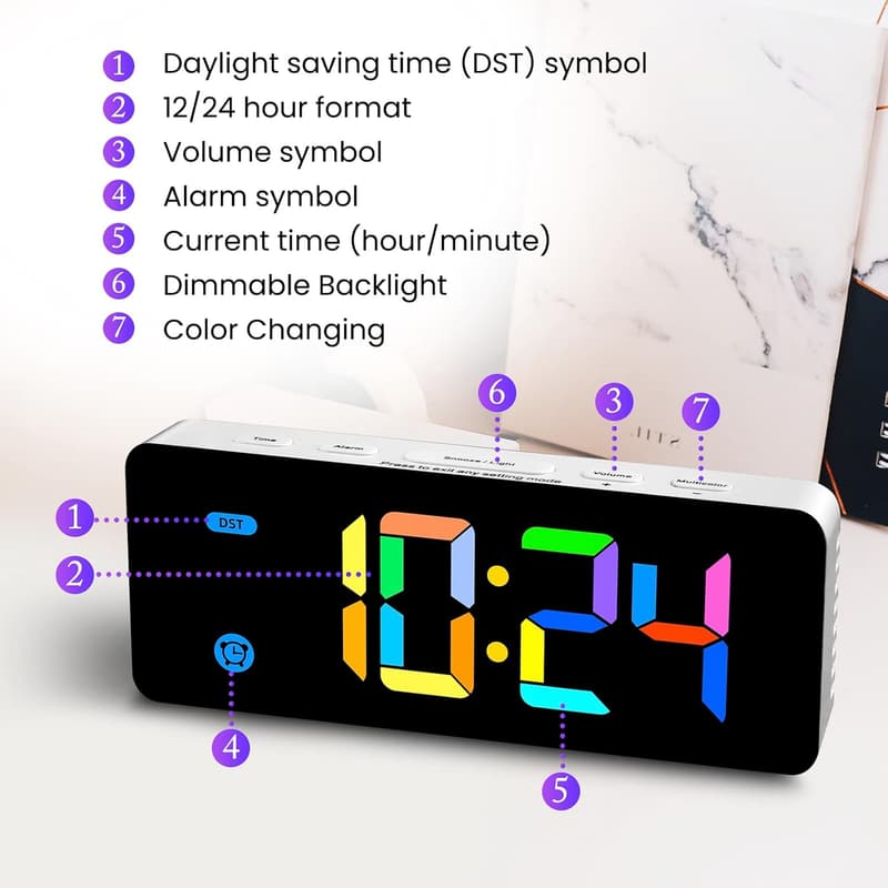 Kids' Digital Alarm Clock with 7 Colors & Dimmable Backlight