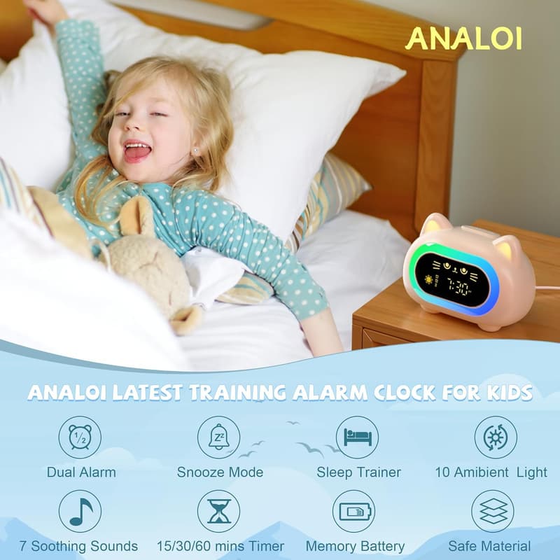 Kids Alarm Clock with Night Light & Sleep Training Feature