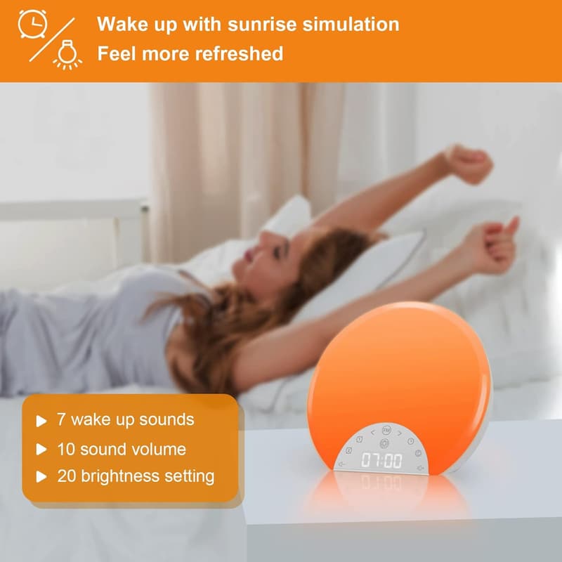 Dual Alarm Sunrise Clock with 7 Nature Sounds & Night Light