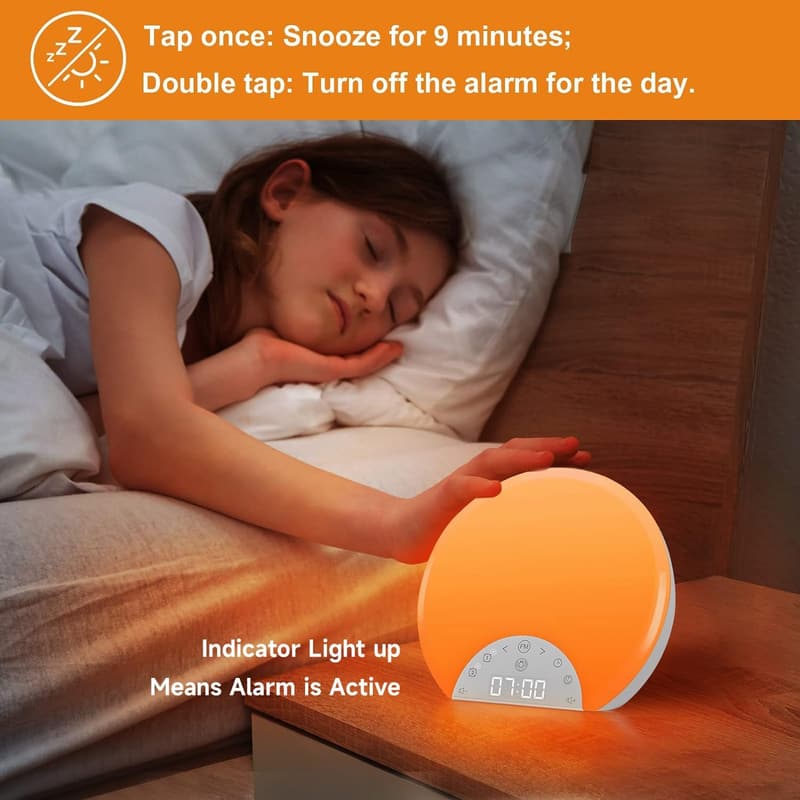 Dual Alarm Sunrise Clock with 7 Nature Sounds & Night Light