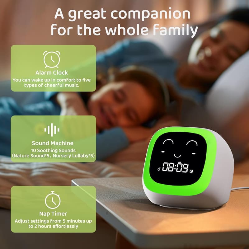 Kids' Sleep Training Alarm Clock with Night Light & Sound Machine