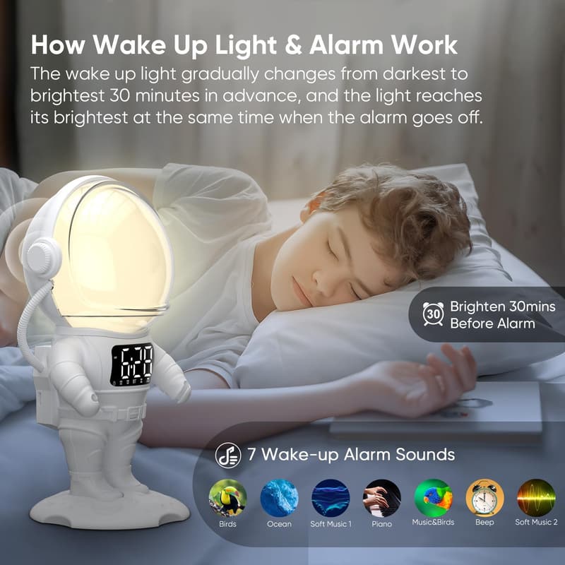 Astronaut Sunrise Alarm Clock with White Noise & Bluetooth