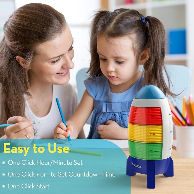 Visual Countdown Timer for Kids - Rocket Design, Audio Alert, 0-24 Hours