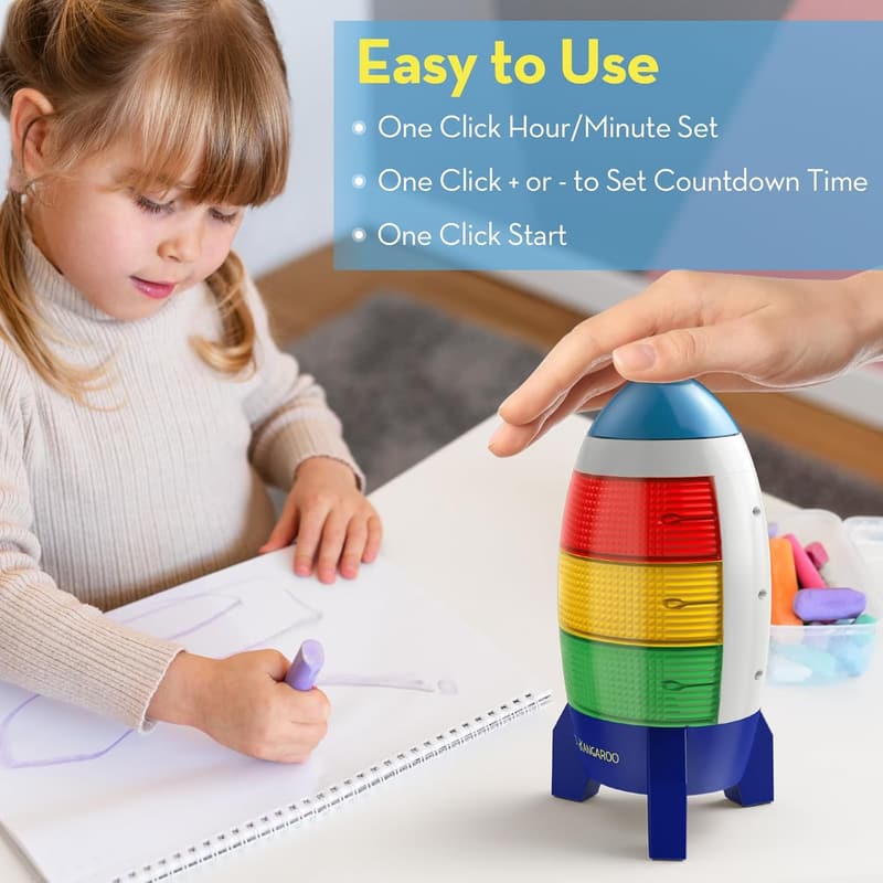 Visual Countdown Timer for Kids - Rocket Design, Audio Alert, 0-24 Hours