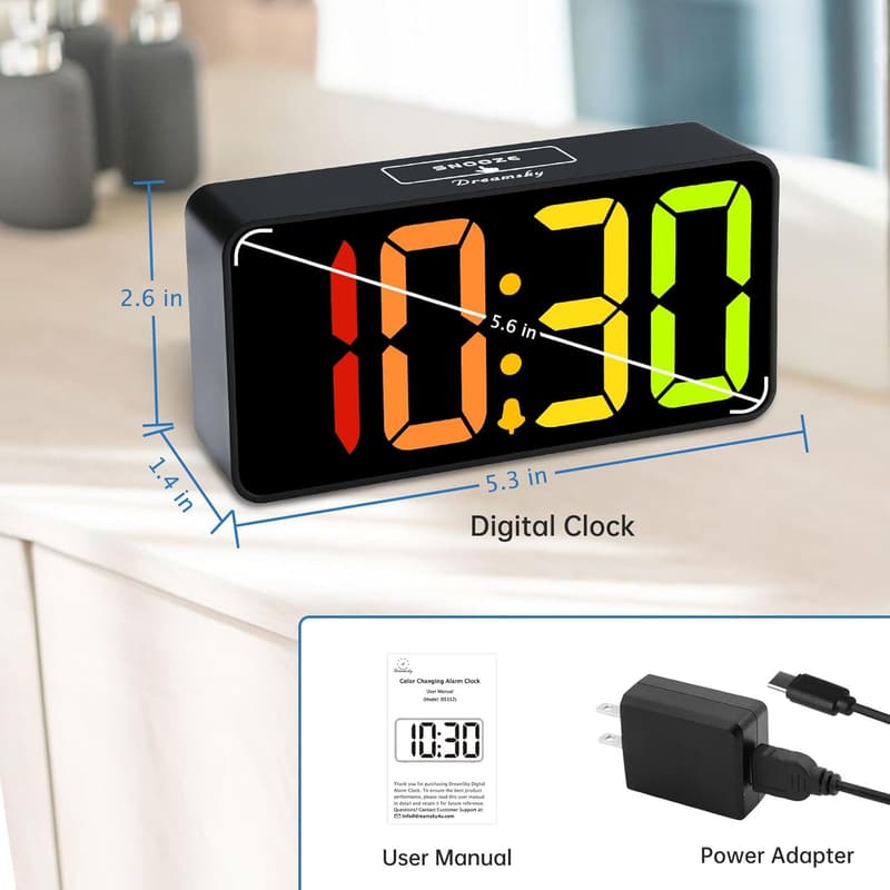 RGB Digital Alarm Clock for Kids - Adjustable Volume, USB Port