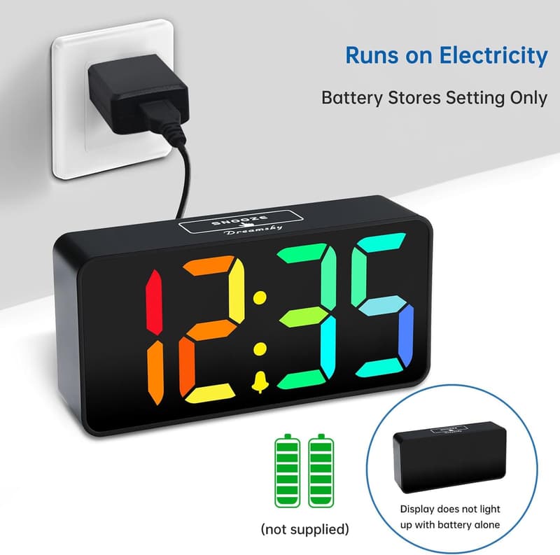 RGB Digital Alarm Clock for Kids - Adjustable Volume, USB Port
