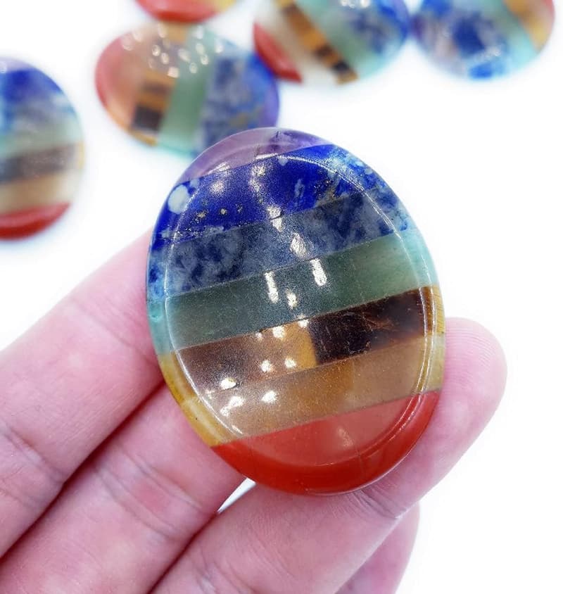 Chakra Healing Worry Stone with 7 Crystals for Meditation