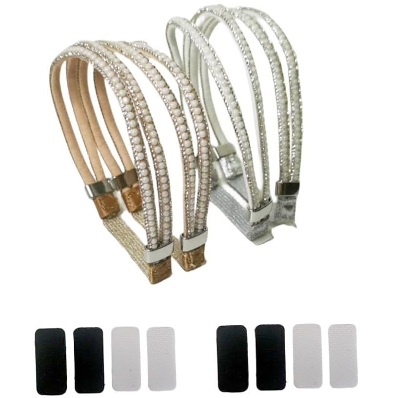 Rhinestone Elastic Shoe Clips for Heels (White & Gold)