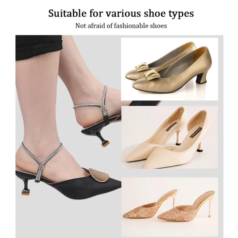 Rhinestone Elastic Shoe Clips for Heels (White & Gold)