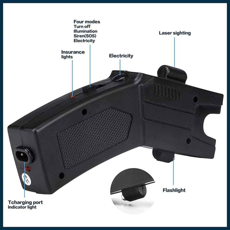 Rechargeable Stun Gun Flashlight for Women's Self Defense