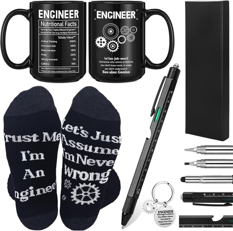 Engineer Gift Set for Men: 9-in-1 Multi Tool Pen & Mug