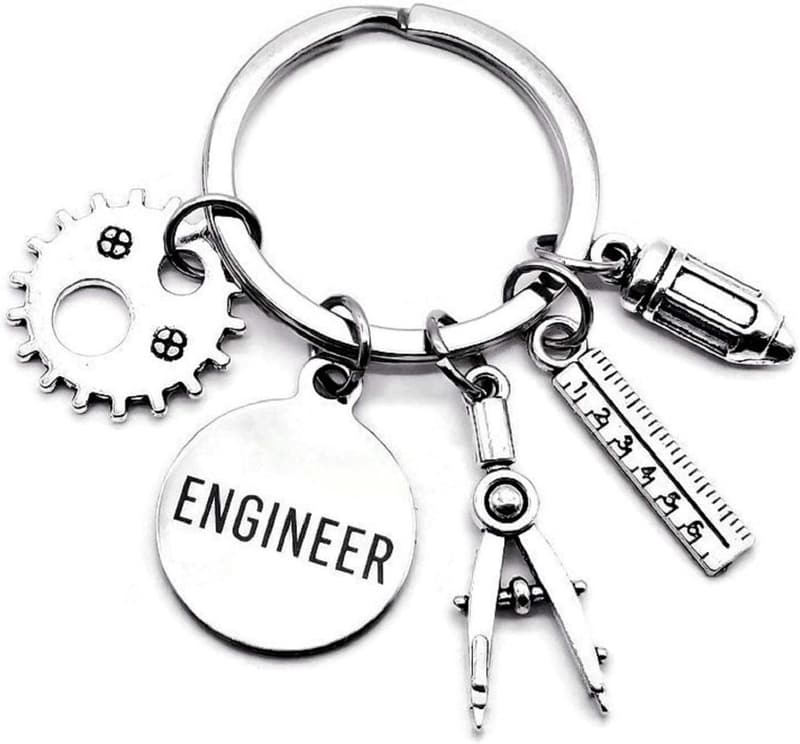 Engineering Graduation Keychain with Gear and Ruler Charms