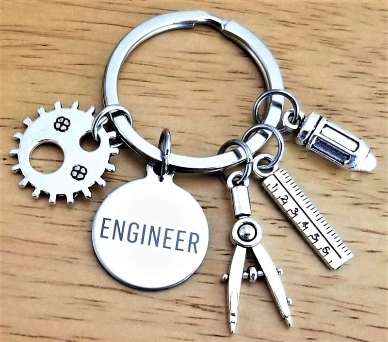 Engineering Graduation Keychain with Gear and Ruler Charms
