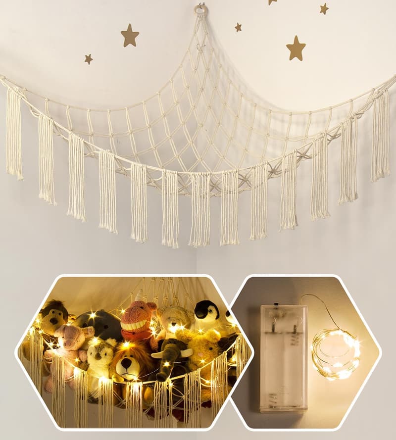 LED Plush Toy Storage Hammock - Cute Nursery Organizer