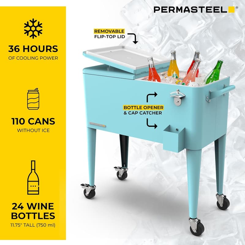 Classic Outdoor Patio Cooler Cart - 80 Qt, Retro Design