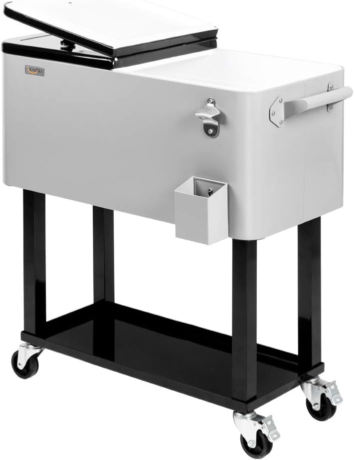 Portable 80 Quart Rolling Ice Chest with Shelf and Bottle Opener