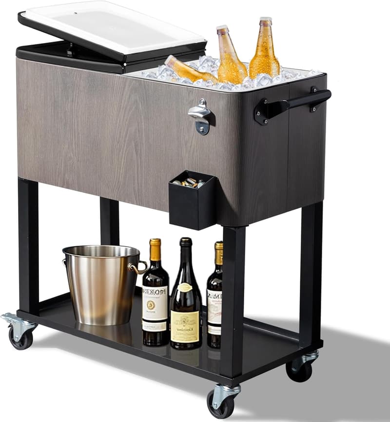 Portable 80 Quart Rolling Ice Chest for BBQ and Beach Parties